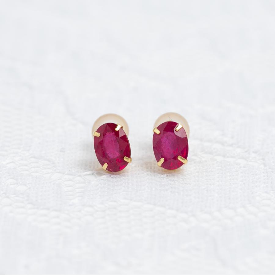 ピアス 18金 ルビー 2.4ct K18YG ゴールド 一粒 人気 レディース