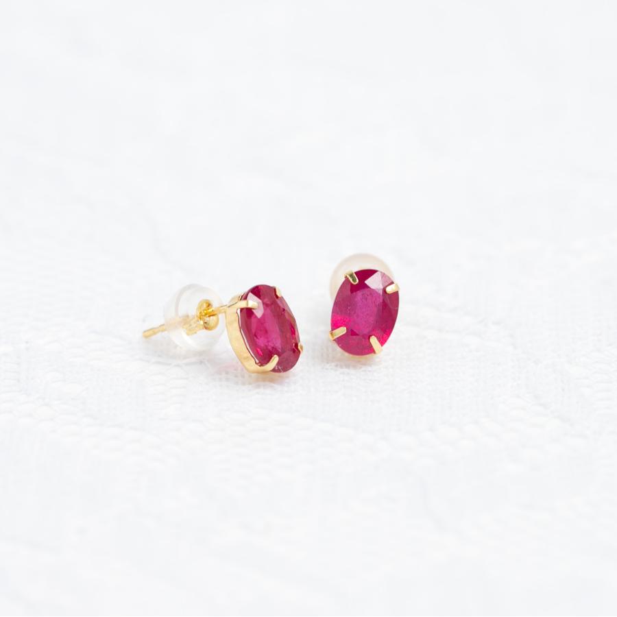 ピアス 18金 ルビー 2.4ct K18YG ゴールド 一粒 人気 レディース