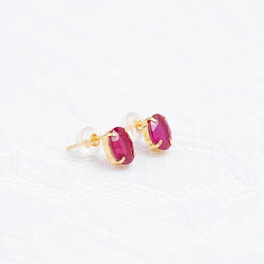 ピアス 18金 ルビー 2.4ct K18YG ゴールド 一粒 人気 レディース