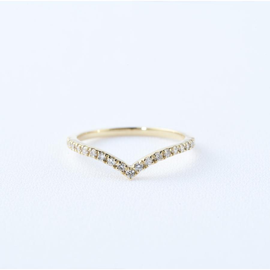ダイヤリング 0.2ct ハーフエタニティ V字リング K18YG ダイヤ