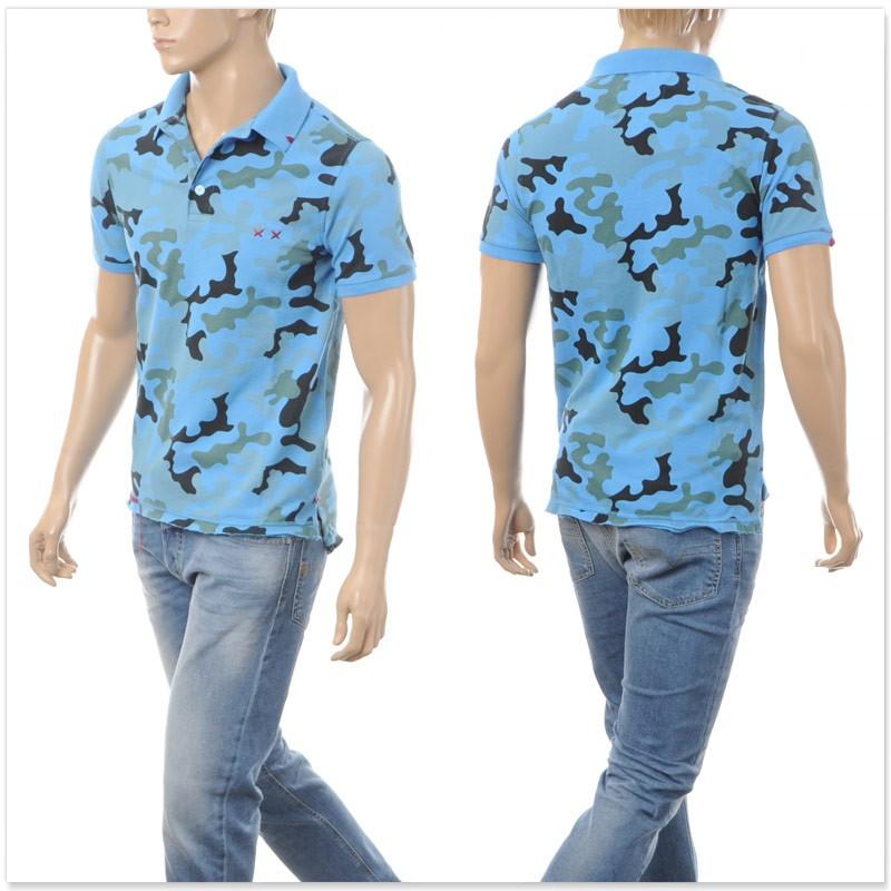 プロジェクト イー PROJECT e メンズポロシャツ 半袖 ブルーカモフラ