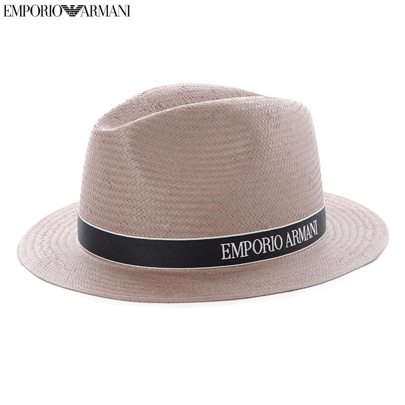エンポリオアルマーニ EMPORIO ARMANI ペーパーハット 麦わら帽子 627257 お気に入 メンズ ブラウン 定番の中古商品 1P570