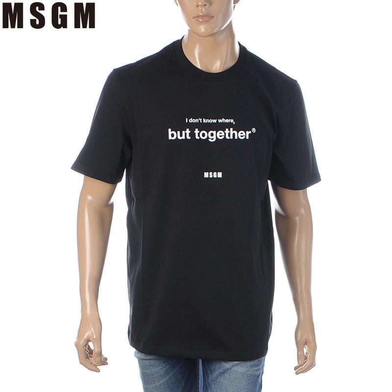 エムエスジーエム MSGM Tシャツ メンズ 半袖 クルーネック ロゴプリント ブラック 3040MM103 コットン カジュアル 定番 おしゃれ 人気 MSGM（エムエスジーエム） MSGM Tシャツ メンズ 半袖 クルーネック