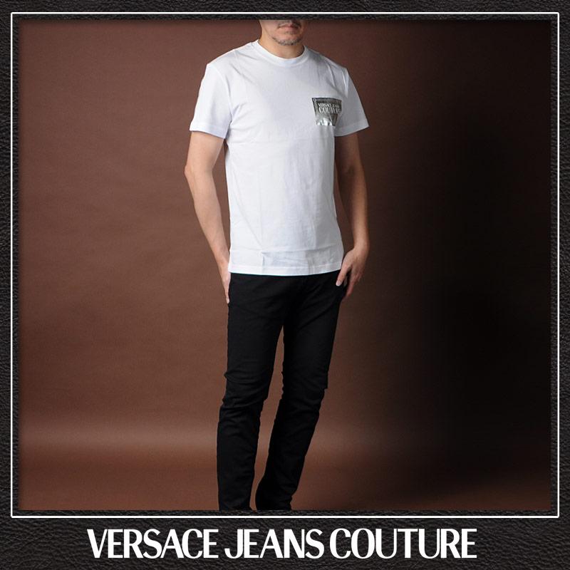 ヴェルサーチ ジーンズ クチュール VERSACE JEANS COUTURE Tシャツ メンズ カットソー  クルーネック 半袖 74GAHG02 CJ00G ホワイト 白 ボックスロゴ メタルプリント コットン ラグジュアリー カジュアル 人気 ブランド おしゃれ VERSACE JEANS COUTURE ヴェルサーチ ジーンズ クチュール Tシャツ