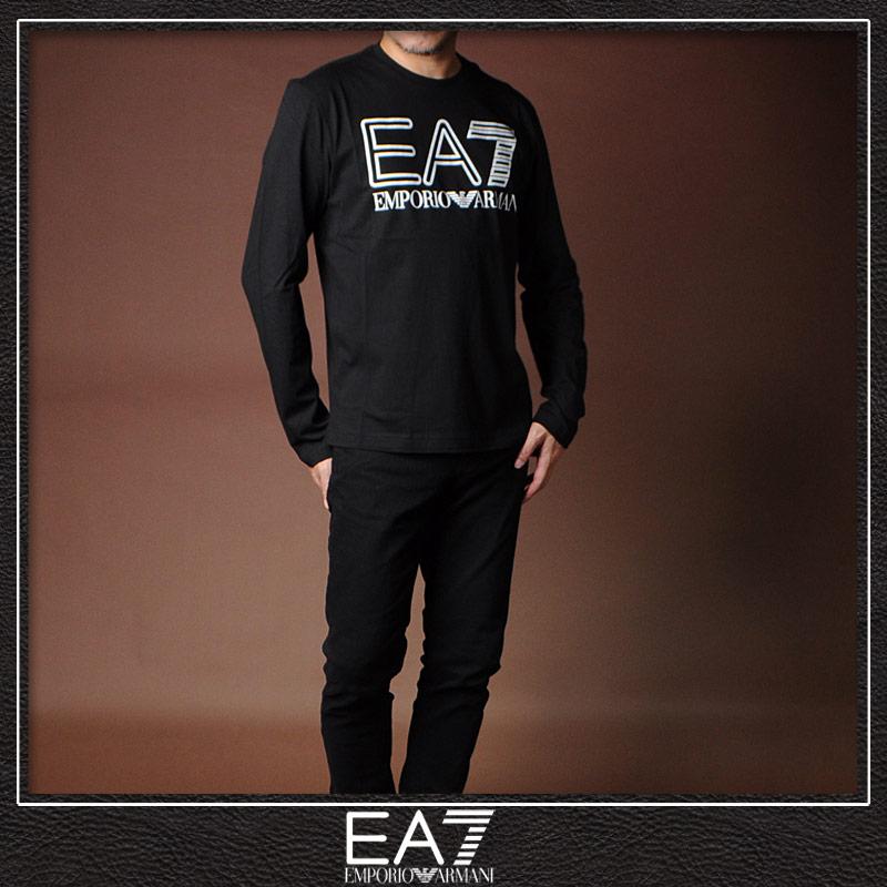 エンポリオアルマーニ EA7 EMPORIO ARMANI Tシャツ メンズ 長袖 ロンT ブランド クルーネック 6RPT04 PJFFZ ブラック｜bravas｜02