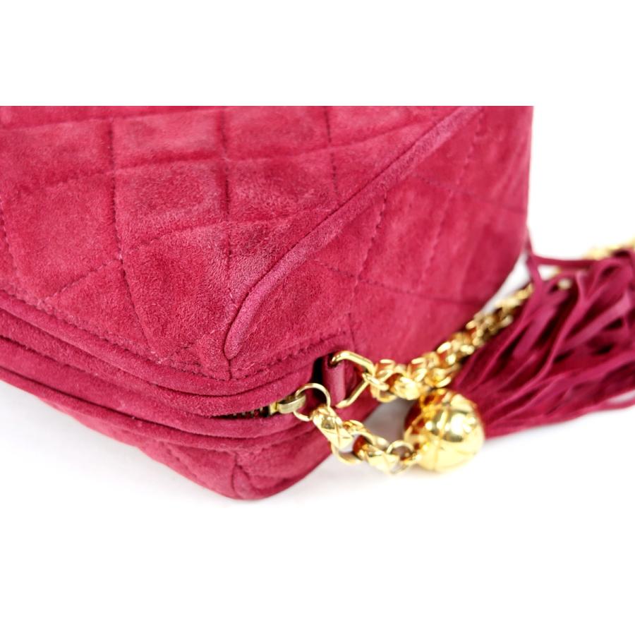 シャネル スエード×レザー マトラッセ チェーンショルダー バッグ レッド