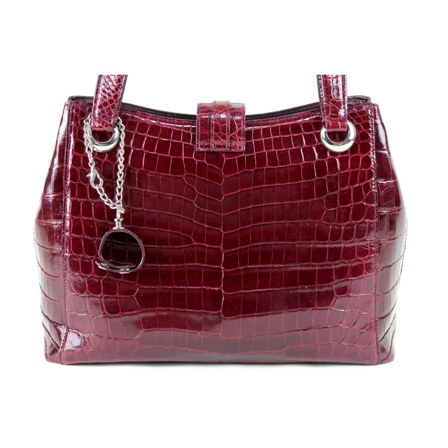 美品】JRA 日本製 国産 クロコダイル ハンドバッグ レッド系 レザー 本