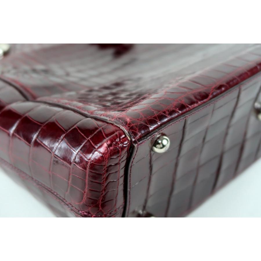 美品】JRA 日本製 国産 クロコダイル ハンドバッグ レッド系 レザー 本