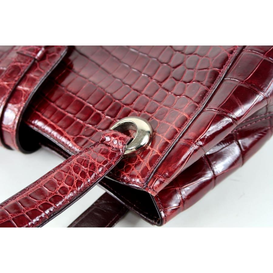 美品】JRA 日本製 国産 クロコダイル ハンドバッグ レッド系 レザー 本