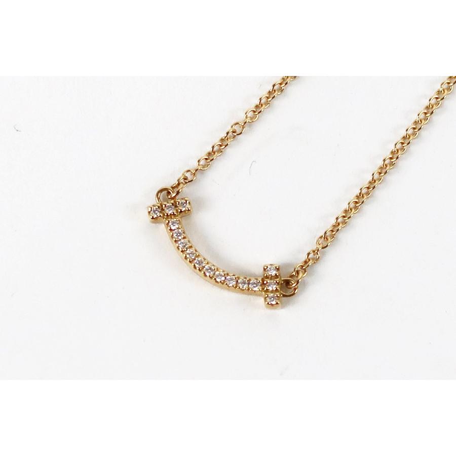 【超美品】TIFFANY&Co. ティファニー Tスマイルミニ ダイヤ ネックレス 750 K18YG ブランドジュエリー【OH68】