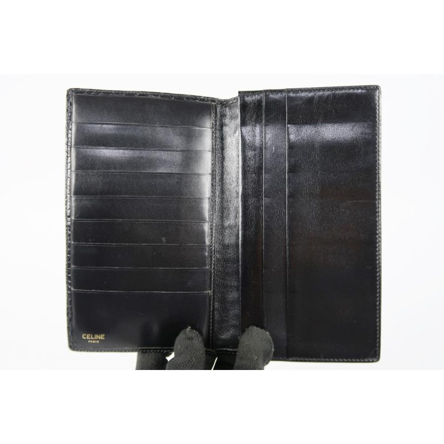 美品✨セリーヌ　おり財布　クロコ　ブラック CELINE（セリーヌ） クロコ型押し 二つ折り財布 ブラック レザー