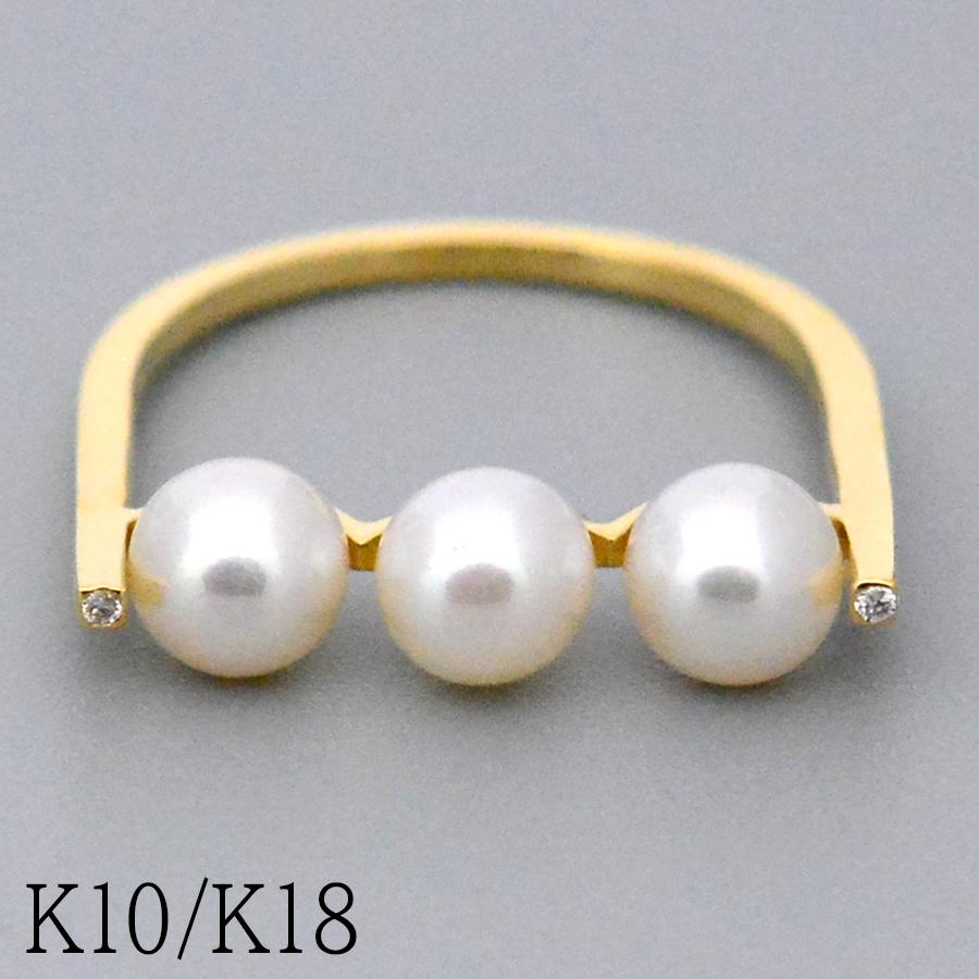 ホースシューリング ダイヤモンド淡水パール K10K18PT950ホワイト