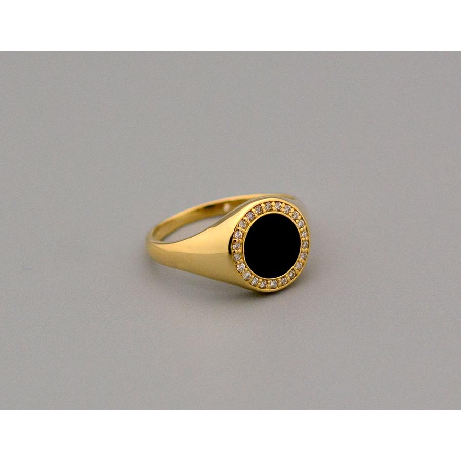 オニキスラウンドシグネットリングダイヤモンK18イエローゴールドの画像