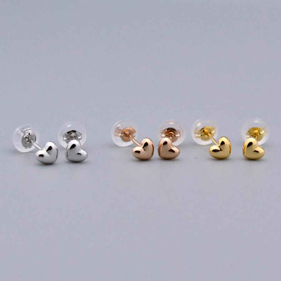 ハートスタッドピアス4mm-K18 ホワイトゴールド ピンクゴールド イエローゴールドの画像