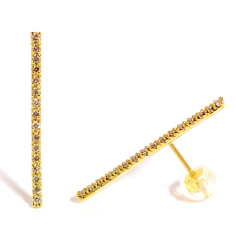 ストレートスティック ダイヤモンド ロングピアス イエローゴールド  