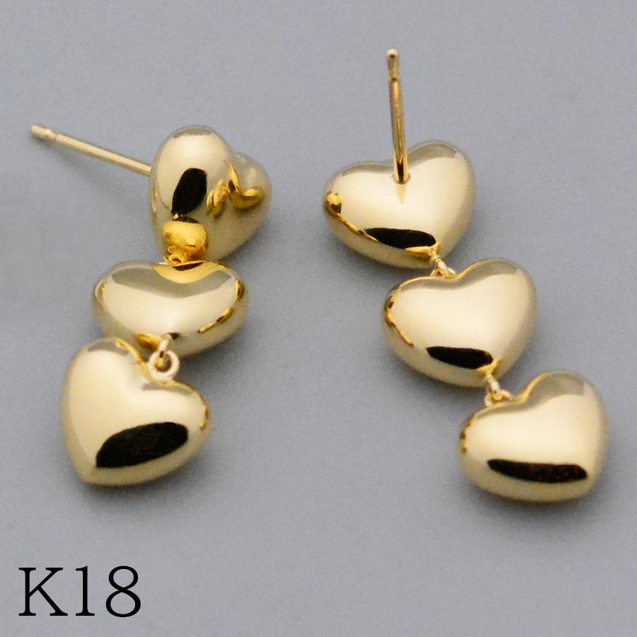 ハートチェーンロングピアス K18イエローゴールド 7mmハート : CASHO