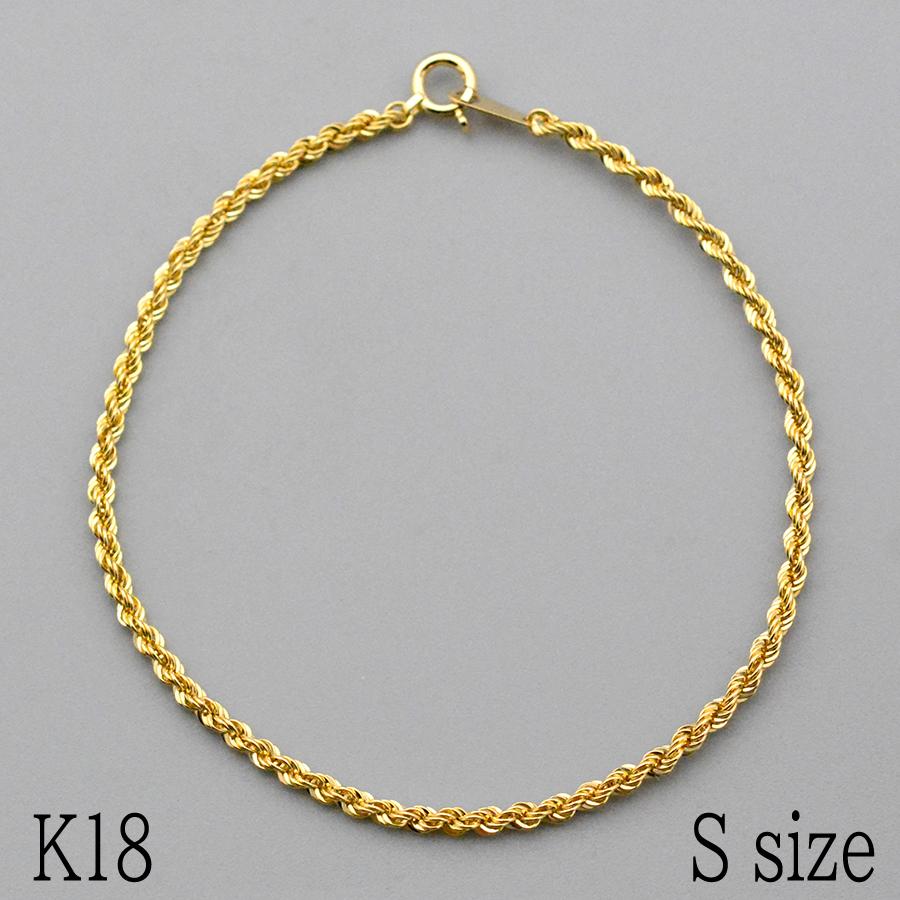 ブレスレット ロープチェーン イエローゴールド 9ct ロープチェーンSサイズ040ブレスレット K18イエローゴールド幅2.1mm