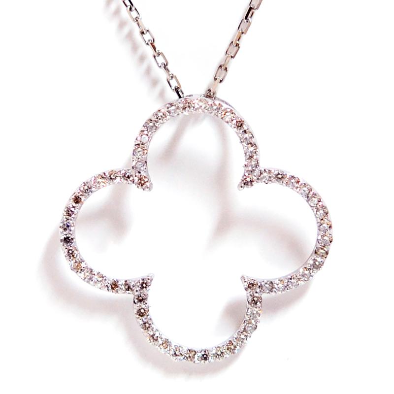 クローバーフラワー ダイヤモンド ペンダント ネックレス ホワイト