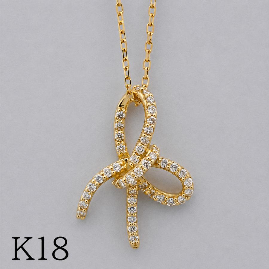 ルーズリボンダイヤモンドペンダントネックレスト K18イエローゴールド 