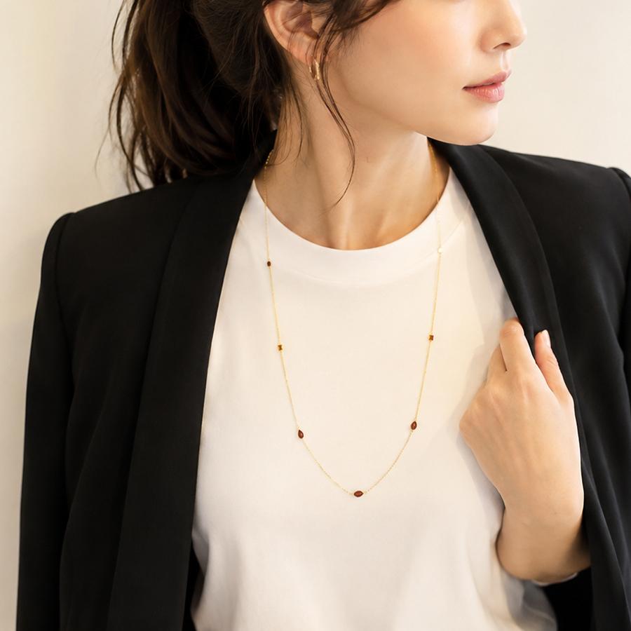 ファンシーカットミックスステーションロングネックレスクラシックガーネットK18イエローゴールドの画像