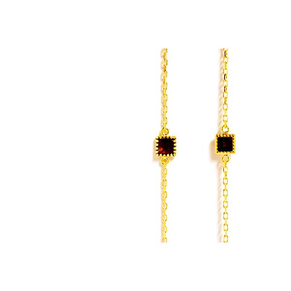 ファンシーカットミックスステーションロングネックレスクラシックガーネットK18イエローゴールドの画像