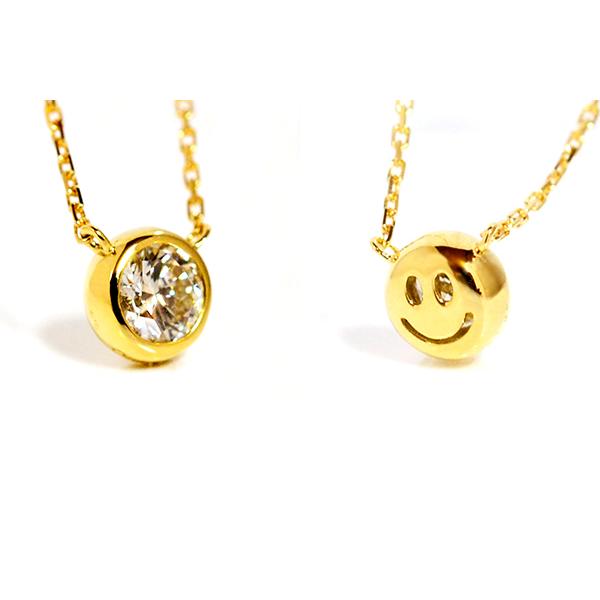 バックスマイルラウンドペンダントネックレスダイヤモンド0.30ct K18  