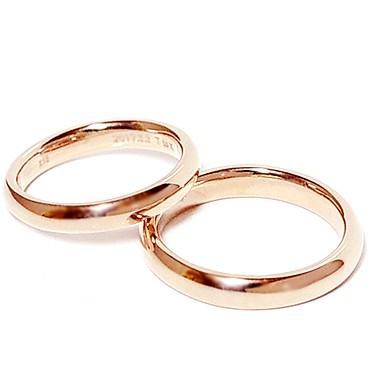 K18PGピンクゴールド ペアリング2本製作 ストレートライン 甲丸3mm 3.5mmベーシック メンズ＆レディース ペアリング マリッジリング 結婚指輪