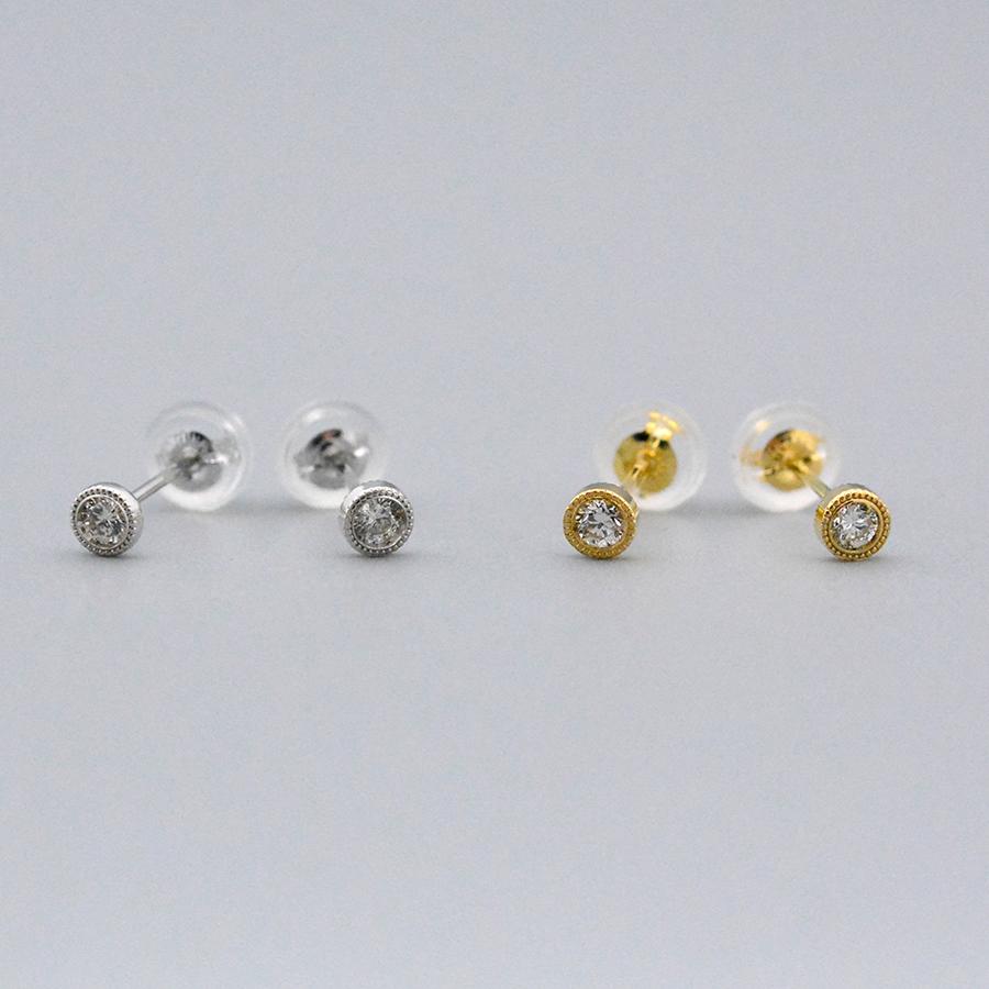 ミルグレインラウンドスタッドピアスダイヤモンド0.10ctK18ホワイト