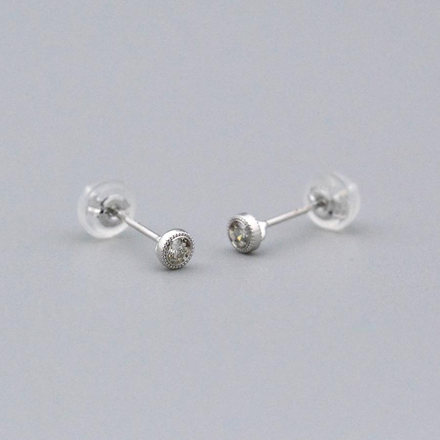 ミルグレインラウンドスタッドピアスダイヤモンド0.10ctK18ホワイト