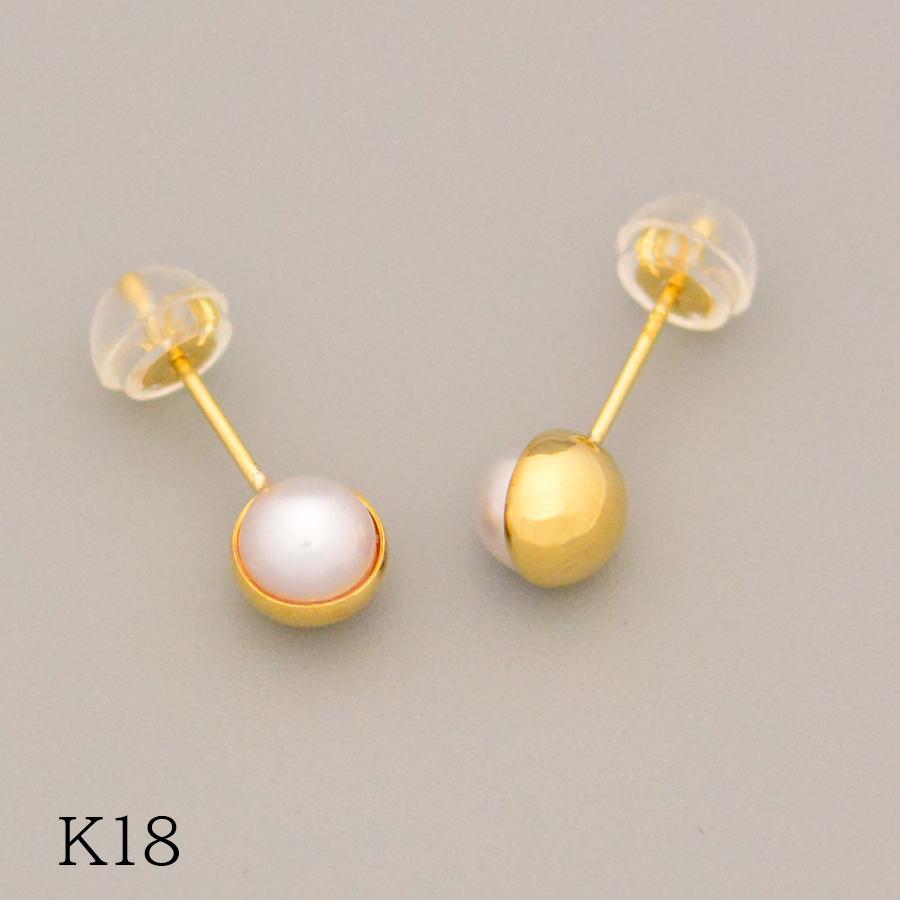ハーフボールパールスタッドピアス K18イエローゴールドアコヤ真珠 
