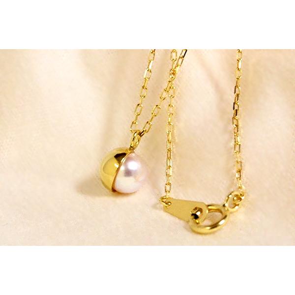 ハーフボールハーフパールネックレスK18イエローゴールアコヤ真珠5mm
