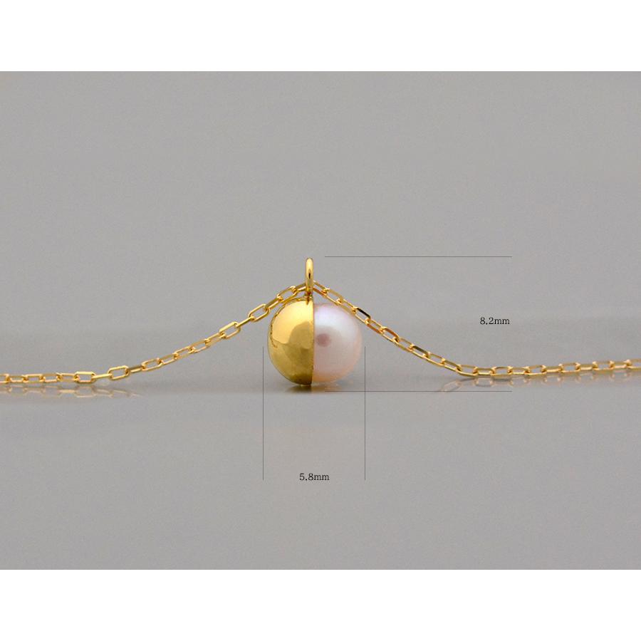 ハーフボールハーフパールネックレスK18イエローゴールアコヤ真珠5mm