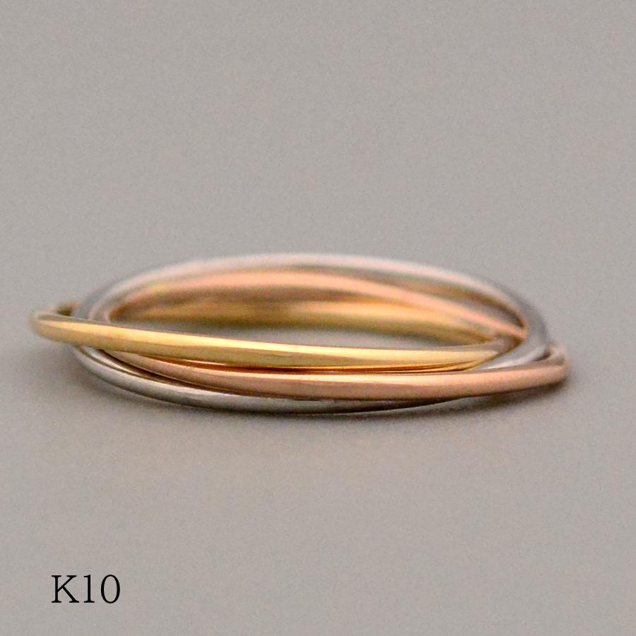 スリーカラートリニティーリング K10ホワイトゴールドピンクゴールド  