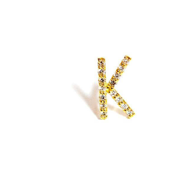 Kダイヤモンドイニシャルスタッドピアス 0.5ペアK18イエローゴールド 