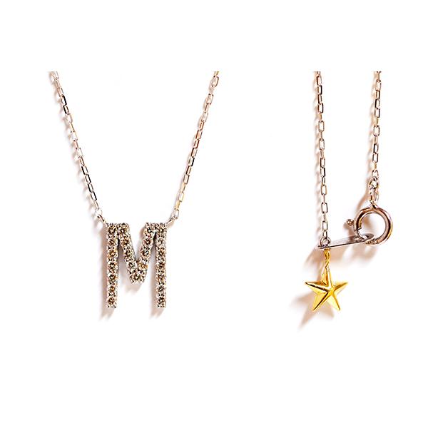 Mダイヤモンドイニシャルペンダント ネックレスpt900/850 プラチナK18  