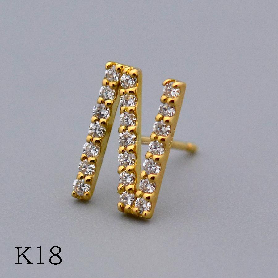 Nダイヤモンド イニシャル スタッドピアス 0.5ペアK18イエローゴールド 
