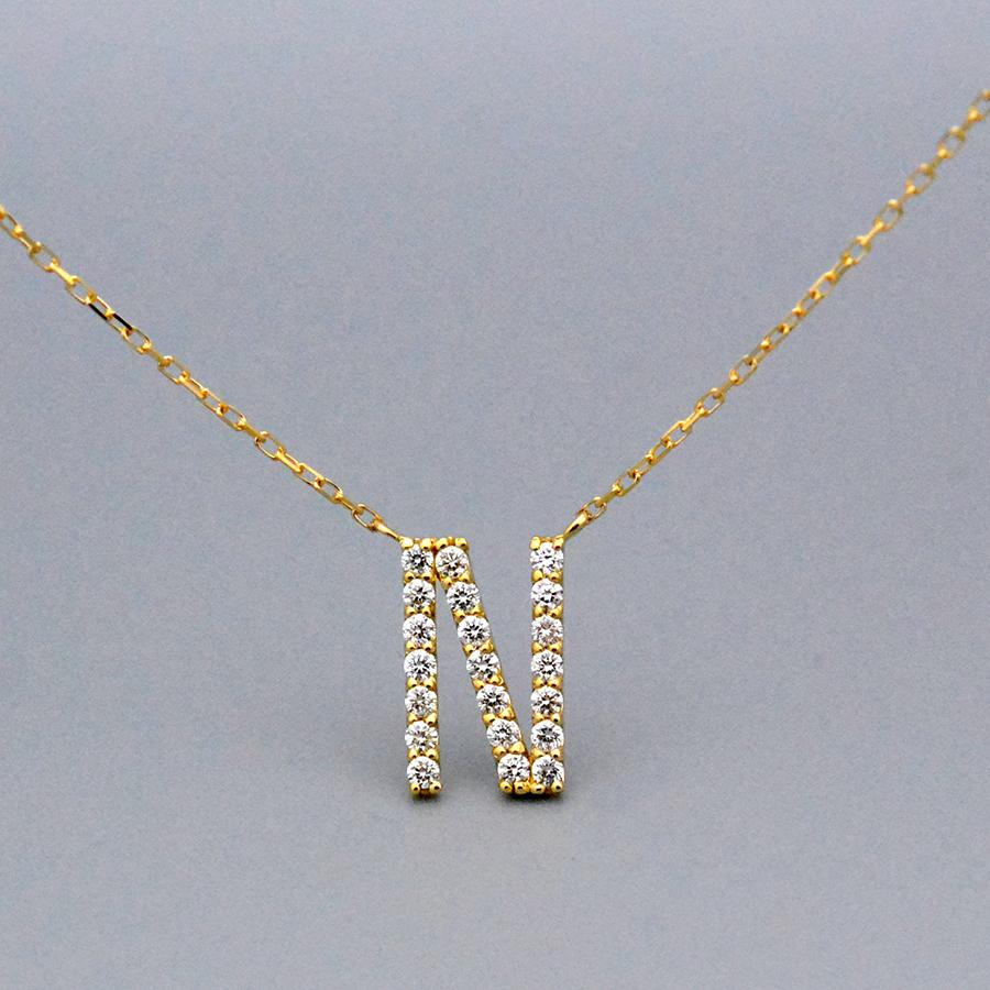 Nダイヤモンドイニシャルペンダント ネックレス K18YG イエロー 