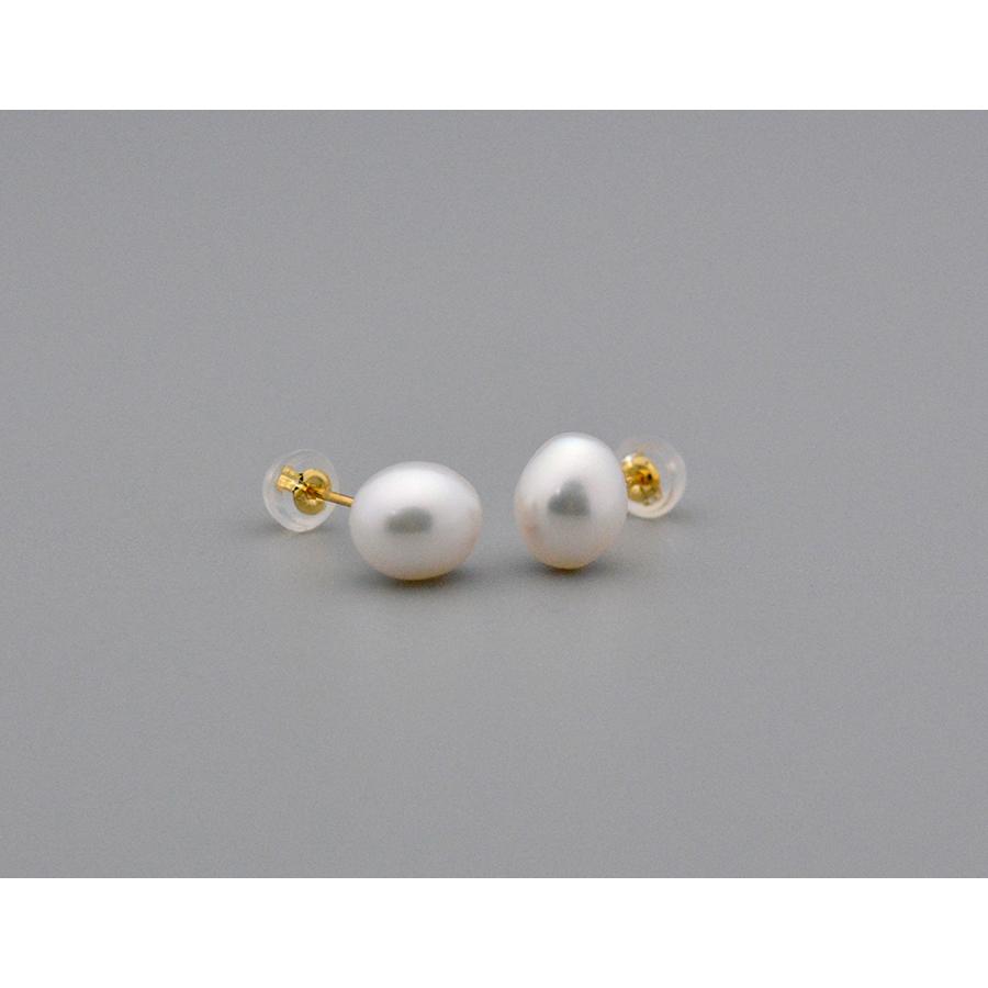 バロックパール スタッドピアス K18イエローゴールド 淡水パール7mm