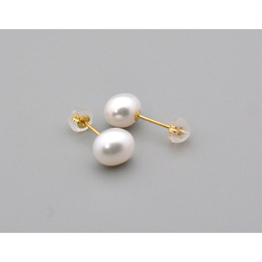 バロックパール スタッドピアス K18イエローゴールド 淡水パール7mm