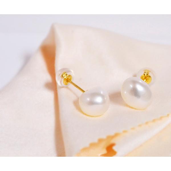バロックパール スタッドピアス K18イエローゴールド 淡水パール7mm