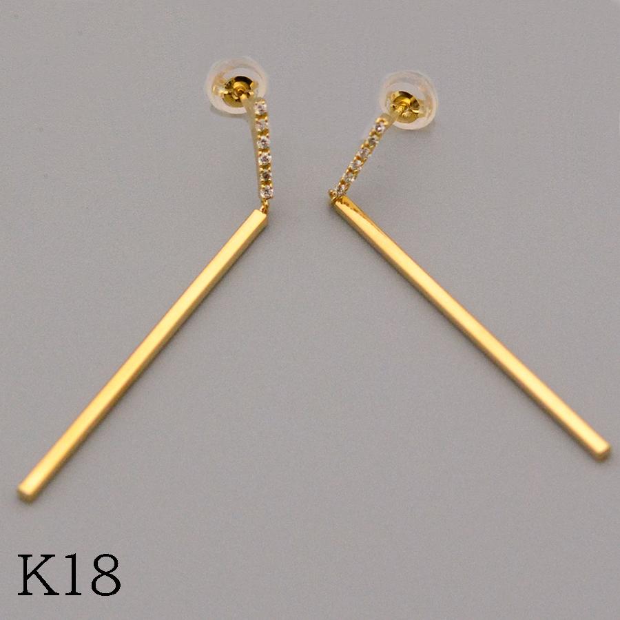 ダイヤモンドストレートスティックスウィングピアスK18ホワイト 