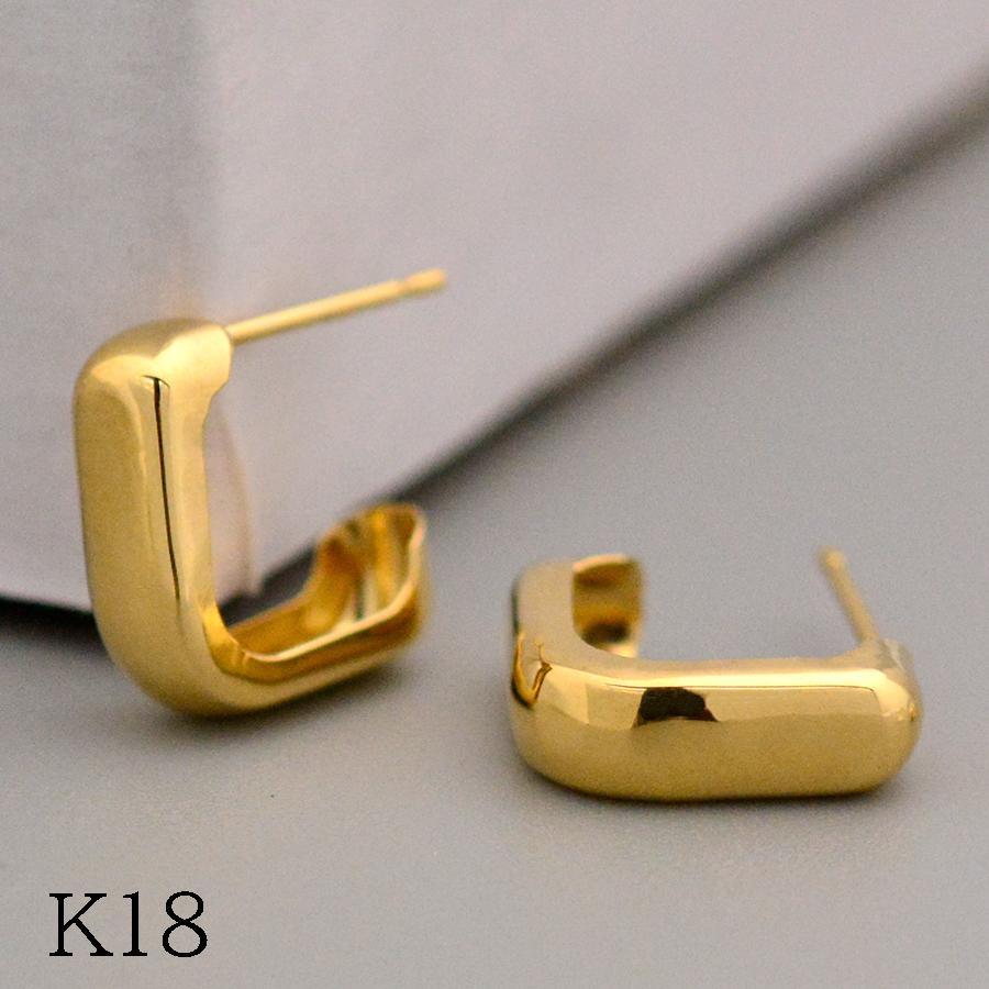 ラウンドスクウェアセミフープピアスK18イエローゴールド3.8mm