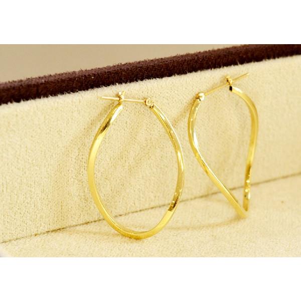 スクウェアツイストオーバルフープピアスK18イエローゴールド20mm×30mm