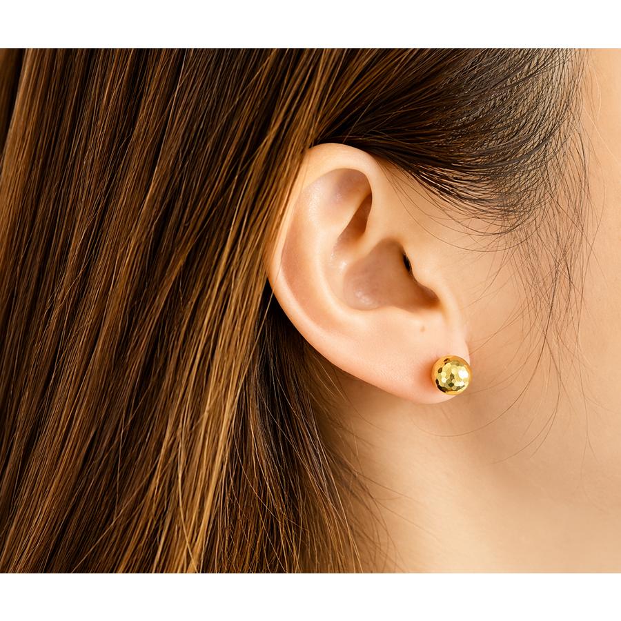 ラウンドカットミラーボールピアス8mm K18イエローゴールド : CASHO