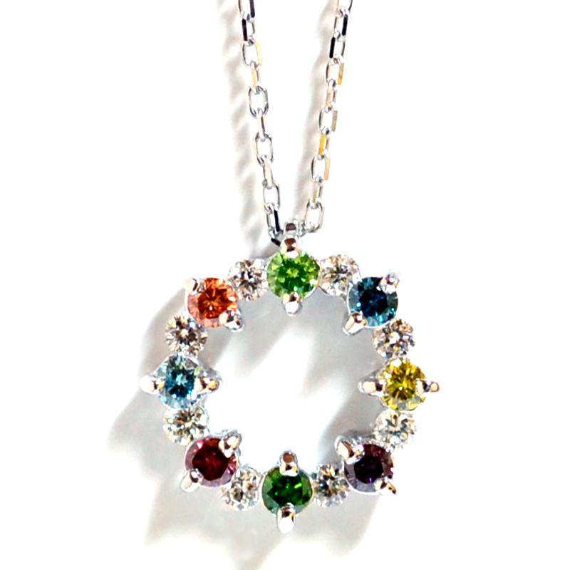 k18PG サファイアマルチカラーネックレスアミュレットダイヤモンド