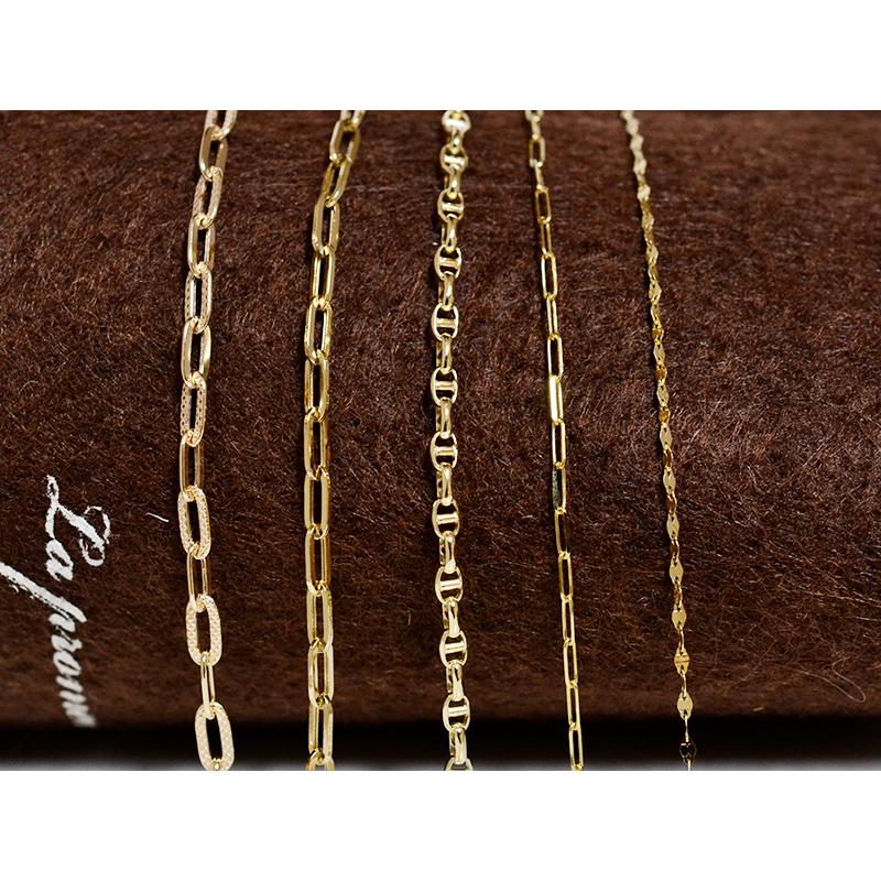 プレイドフラットロングチェーンブレスレットイエローゴールド K10YG