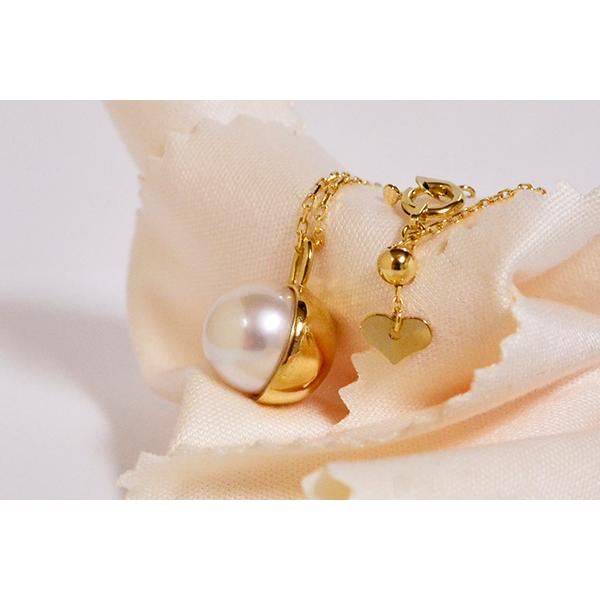 ハーフボール パール ペンダント ネックレス あこや真珠8.5mm イエロー  