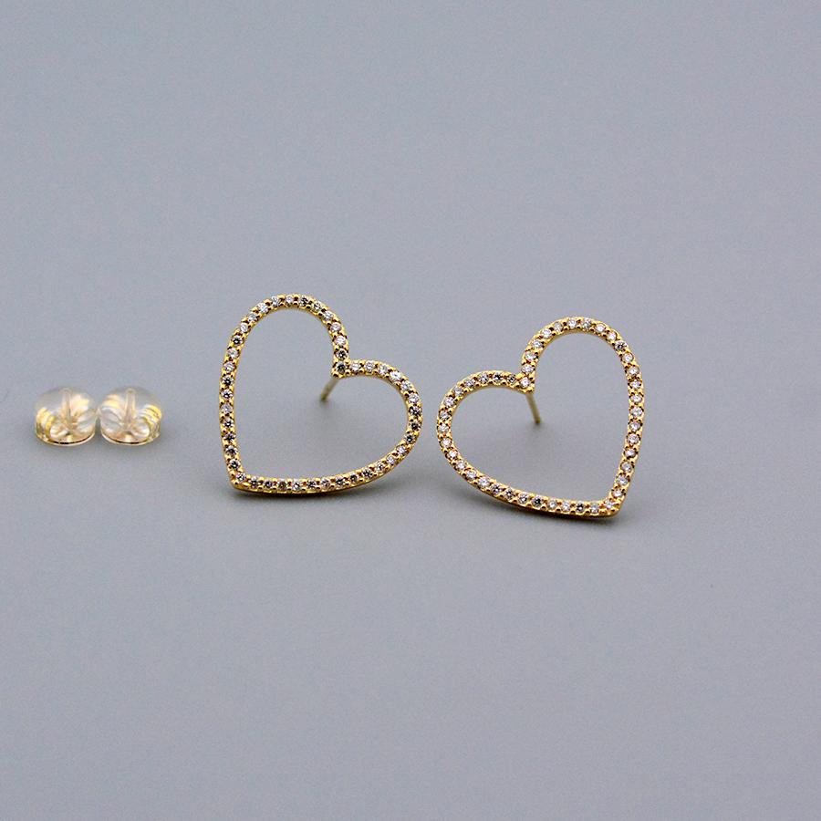 オープンハートダイヤモンドピアス0.44ct K18イエローゴールド18mm