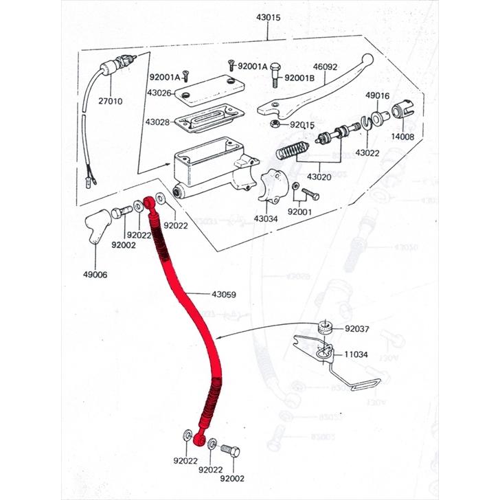 8954□Z400FX(E4) フロントブレーキホース(前側)※970mm☆すぐ
