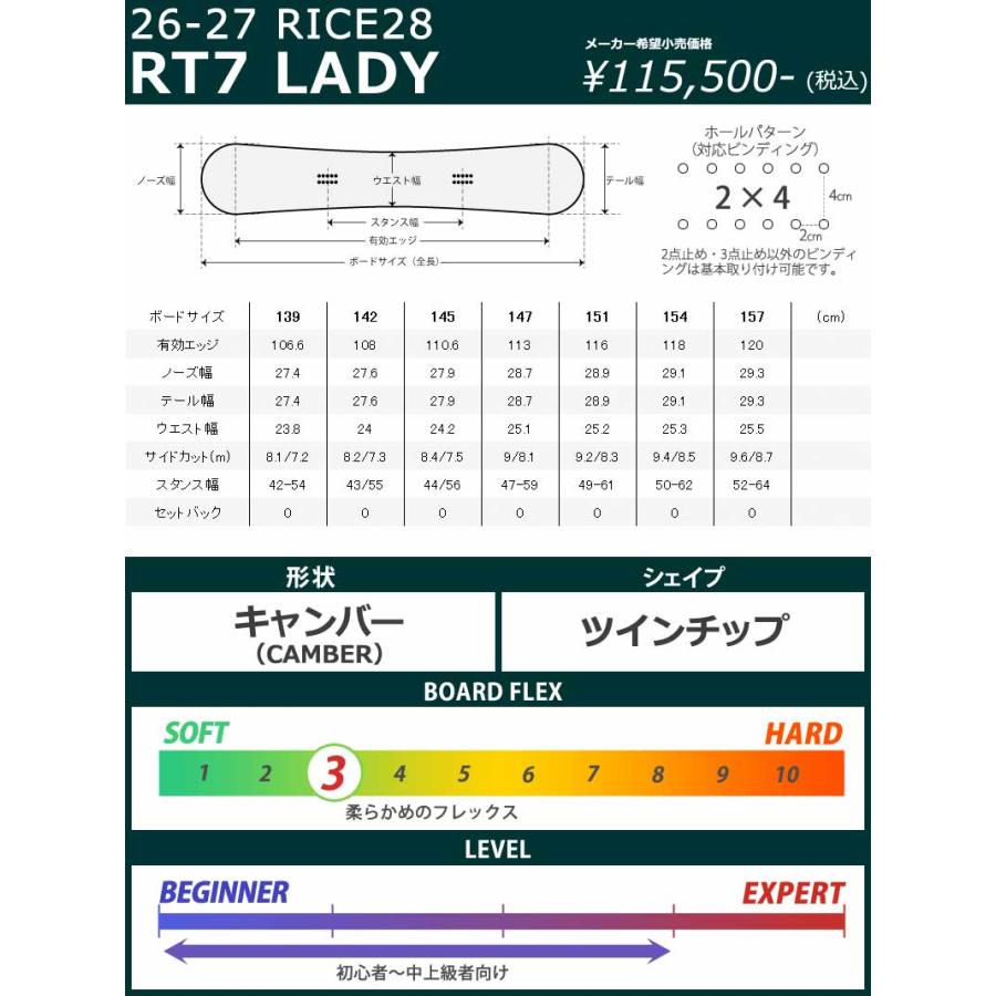 26-27 RICE28/ライス RT-7 LADY アールティーセブン レディース スノーボード グラトリ 板 2027 予約商品_8